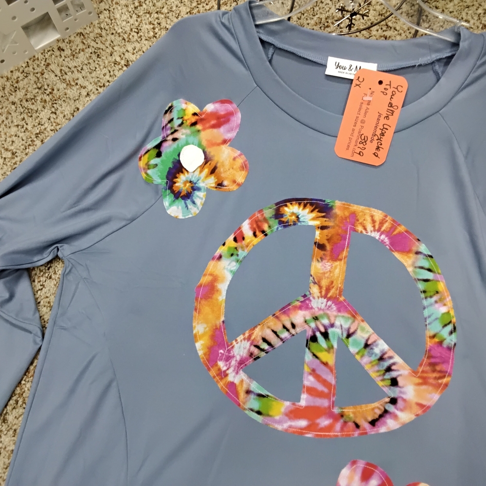 3879 SixVibrant Floral Peace Long Sleeve Top - Picture 3 of 6